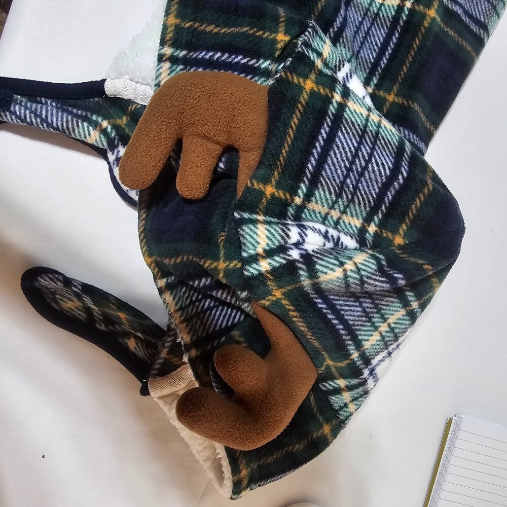 Large Breed Dog Moose Pajamas with Antlers, Green plaid for dogs‎ to wear